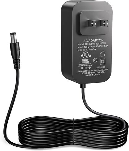 LLANO V10/V12/V13 محول طاقة تبريد الكمبيوتر المحمول-12V/3A 36W مع سلك شاحن AC/DC 6.6 قدم ، TYPEA-2PIN ، إدخال عالمي 100-240V ، 5.5 × 2.1 ملم DC ، الأسود ، الأسود in Saudi Arabia
