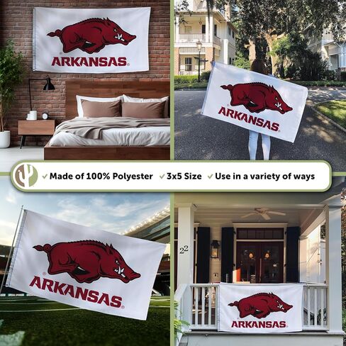 لافتات أعلام جامعة أركنساس بعلم صبار الصحراء من أركنساس U of A Hogs 100% بوليستر للاستخدام الداخلي والخارجي 3x5 (النمط B) in Saudi Arabia