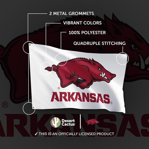 لافتات أعلام جامعة أركنساس بعلم صبار الصحراء من أركنساس U of A Hogs 100% بوليستر للاستخدام الداخلي والخارجي 3x5 (النمط B) in Saudi Arabia