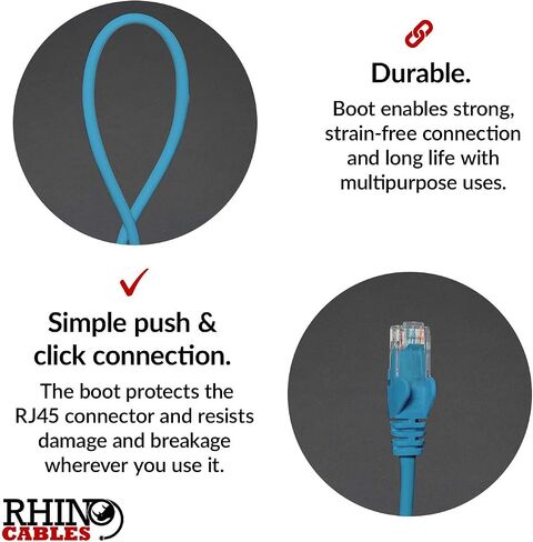 rhinocables CAT 5e High-Speed Ethernet Cable - Reliable LAN Network RJ45 Cable for Fast Internet & Data Transfer | Durable WiFi Broadband Cable for Gaming & Streaming (0.8ft, Black) in Kuwait