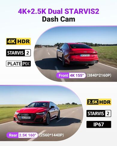 Vantrue S1 Pro Max 4K+2.5k Dash Cam الأمامي والخلفي ، Starvis 2 DashCam مزدوج ، 2 قناة HDR Dash كاميرا للسيارات ، الرؤية الليلية Platepix ، WiFi 5G ، التحكم الصوتي ، GPS ، ADAS ، وضع وقوف السيارات 24 H ، 1TB كحد أقصى in Kuwait