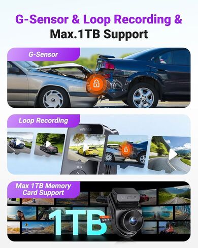 Vantrue S1 Pro Max 4K+2.5k Dash Cam الأمامي والخلفي ، Starvis 2 DashCam مزدوج ، 2 قناة HDR Dash كاميرا للسيارات ، الرؤية الليلية Platepix ، WiFi 5G ، التحكم الصوتي ، GPS ، ADAS ، وضع وقوف السيارات 24 H ، 1TB كحد أقصى in Kuwait