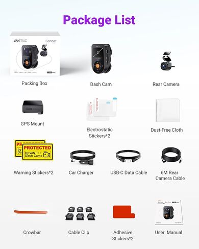 Vantrue S1 Pro Max 4K+2.5k Dash Cam الأمامي والخلفي ، Starvis 2 DashCam مزدوج ، 2 قناة HDR Dash كاميرا للسيارات ، الرؤية الليلية Platepix ، WiFi 5G ، التحكم الصوتي ، GPS ، ADAS ، وضع وقوف السيارات 24 H ، 1TB كحد أقصى in Kuwait