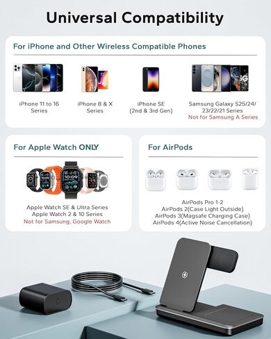3 في محطة شحن واحدة لـ Apple ، تقف الشاحن اللاسلكي القابلة للطي لـ iPhone 16 15 14 13 ، Dock Fast Travel Phone Dock لأجهزة متعددة لـ Apple Watch Ultra 10 9 8 ، AirPods 4 3 Pro in Kuwait