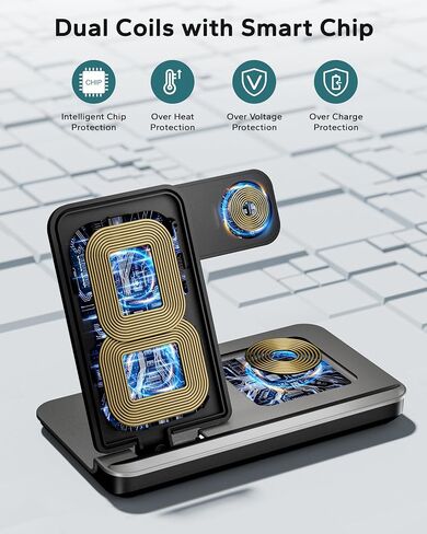 3 في محطة شحن واحدة لـ Apple ، تقف الشاحن اللاسلكي القابلة للطي لـ iPhone 16 15 14 13 ، Dock Fast Travel Phone Dock لأجهزة متعددة لـ Apple Watch Ultra 10 9 8 ، AirPods 4 3 Pro in Kuwait