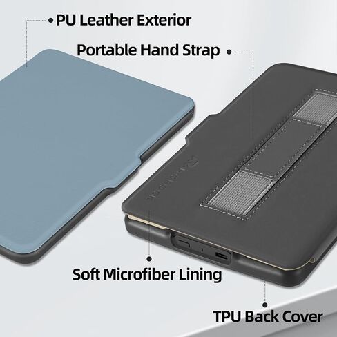MOROCK Case for 6" Kindle Paperwhite 5th/6th/7th Generation 2012-2017 Released(Model No. EY21 & DP75SDI), Premium Lightweight PU Leather Cover with Hand Strap, Auto Wake/Sleep, Misty Blue in Kuwait