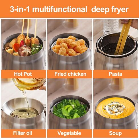 PUCOHOUSE 304 Stainless Steel Deep Fryer Pot with Oil Filter Basket and Lid, 2.0L Tempura Frying Pan for French Fries, Chicken, Home Kitchen Use, Induction & Gas Stove Compatible in Saudi Arabia