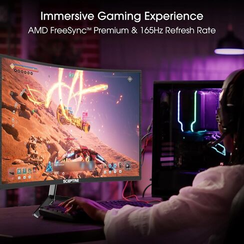 Sceptre Curved 27" FHD 1080p Gaming Monitor R1500 98% sRGB HDMI VGA 75Hz Build-in Speakers, Blue Light Shift Machine Black (C278W-1920RN series) in Saudi Arabia