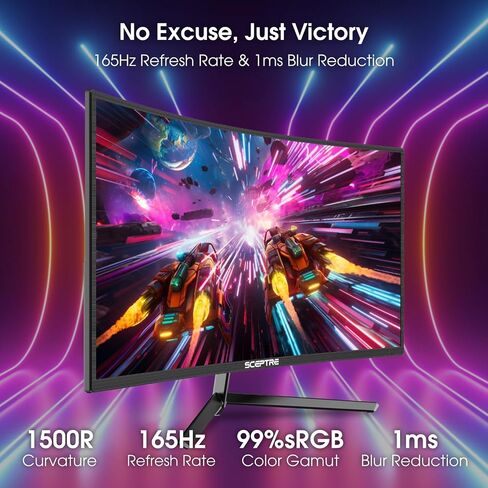 Sceptre Curved 27" FHD 1080p Gaming Monitor R1500 98% sRGB HDMI VGA 75Hz Build-in Speakers, Blue Light Shift Machine Black (C278W-1920RN series) in Saudi Arabia