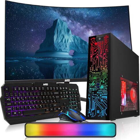 Hp Desktop Computer PC – Intel Core i5, 16GB ARGB RAM, 256GB SSD, 24 Inch Curved Monitor, RGB Keyboard with AI Copilot Key and Mouse, RGB Soundbar, Windows 11(Renewed) in Saudi Arabia