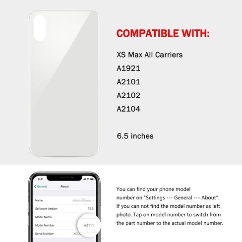 Rear Back Screen Glass Cover Replacement Compatible with iPhone Xs Max 6.5-Inches All Carriers (Silver) in Saudi Arabia