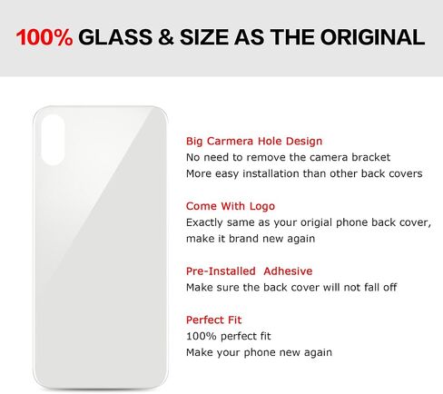 Rear Back Screen Glass Cover Replacement Compatible with iPhone Xs Max 6.5-Inches All Carriers (Silver) in Saudi Arabia