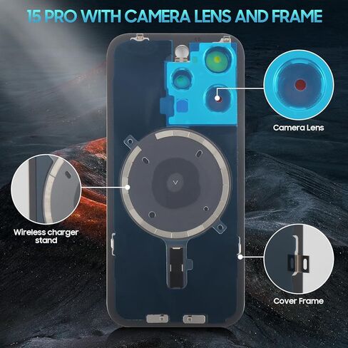 Agcut for iPhone 15Pro Back Glass استبدال iPhone 15 Pro الخلفية الخلفية المقاومة للماء وعدسة الكاميرا+مجموعة أدوات إصلاح احترافية (Titanium الأسود) in Saudi Arabia