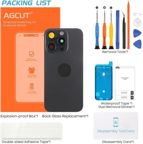 Agcut for iPhone 15Pro Back Glass استبدال iPhone 15 Pro الخلفية الخلفية المقاومة للماء وعدسة الكاميرا+مجموعة أدوات إصلاح احترافية (Titanium الأسود) in Saudi Arabia