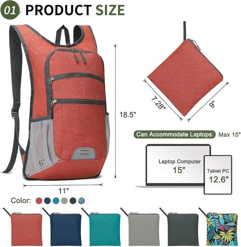20L Foldable Backpack for Men Women, Ultra Lightweight Water-Resistant Small Packable Hiking Daypack for Travel Camping Outdoor (Leaf Print) in Saudi Arabia