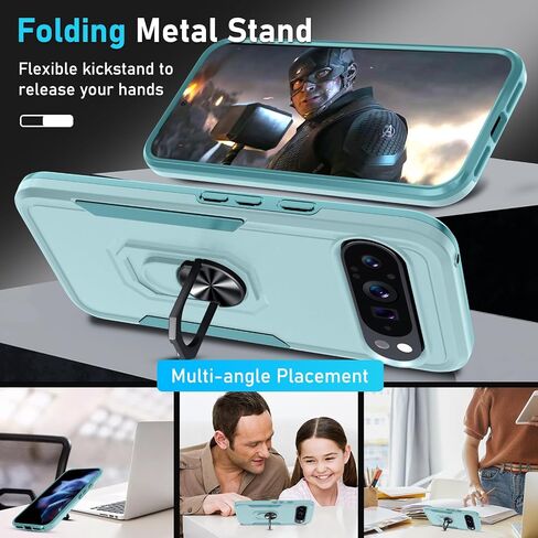 for Google Pixel 10/10 Pro Case with Screen Protector + Camera Lens Protector,Heavy Duty Shockproof Full Body Protective Cover Built in Rotatable Metal Ring Holder Kickstand,2025 Mint Green in Kuwait