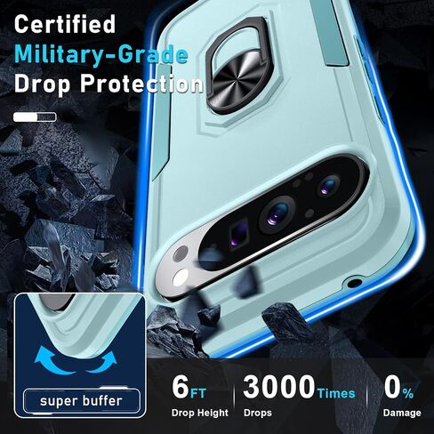 for Google Pixel 10/10 Pro Case with Screen Protector + Camera Lens Protector,Heavy Duty Shockproof Full Body Protective Cover Built in Rotatable Metal Ring Holder Kickstand,2025 Mint Green in Kuwait