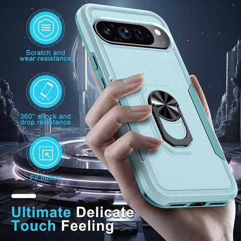 for Google Pixel 10/10 Pro Case with Screen Protector + Camera Lens Protector,Heavy Duty Shockproof Full Body Protective Cover Built in Rotatable Metal Ring Holder Kickstand,2025 Mint Green in Kuwait