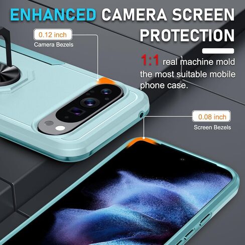 for Google Pixel 10/10 Pro Case with Screen Protector + Camera Lens Protector,Heavy Duty Shockproof Full Body Protective Cover Built in Rotatable Metal Ring Holder Kickstand,2025 Mint Green in Kuwait
