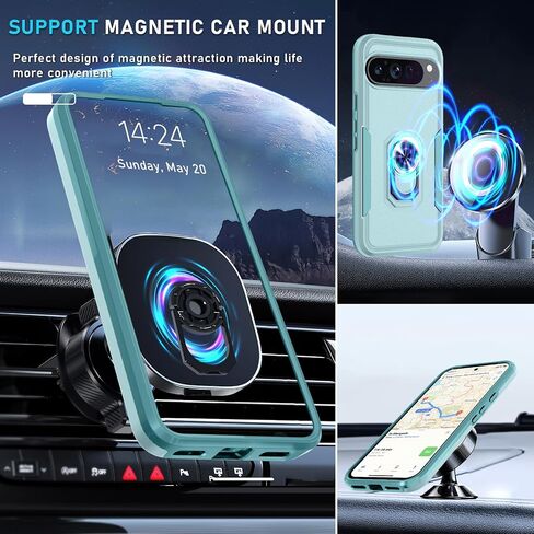 for Google Pixel 10/10 Pro Case with Screen Protector + Camera Lens Protector,Heavy Duty Shockproof Full Body Protective Cover Built in Rotatable Metal Ring Holder Kickstand,2025 Mint Green in Kuwait