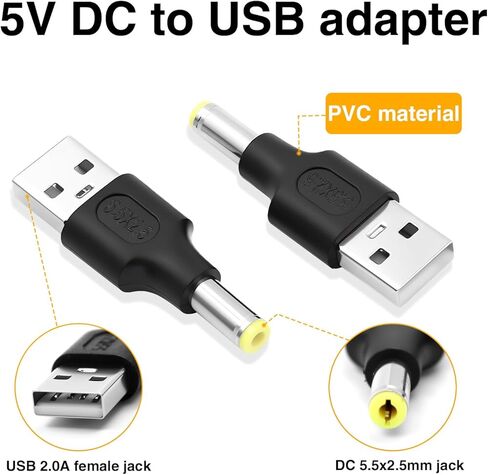 Danfetsoy USB to DC Adapter, 2.0 USB A Female to DC 5.5 x 2.5mm Male Power Adapter Suitable for Charging Electronic Devices(F/5.5x2.5, 4pack) in Saudi Arabia