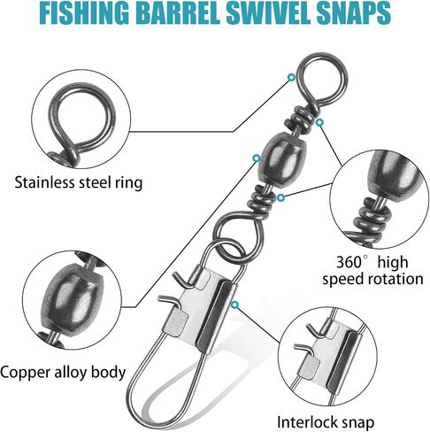 JSHANMEI Fishing Swivels Snap, Barrel Swivels Fishing Tackle, Stainless Steel Safty Interlock Snaps Leader Line Lure Connector Freshwater Saltwater in Saudi Arabia
