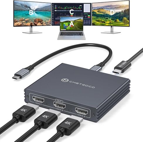 USB C to 3 HDMI Adapter 4K60Hz HDMI SPINGENT SPINCH 3 ORNITORS MST HUB USBC SPLITTER 1 في 3 OUT مع شحن PD 100W ، متوافق مع الكمبيوتر المحمول ، الكمبيوتر ، بطاقة USB-C in Kuwait