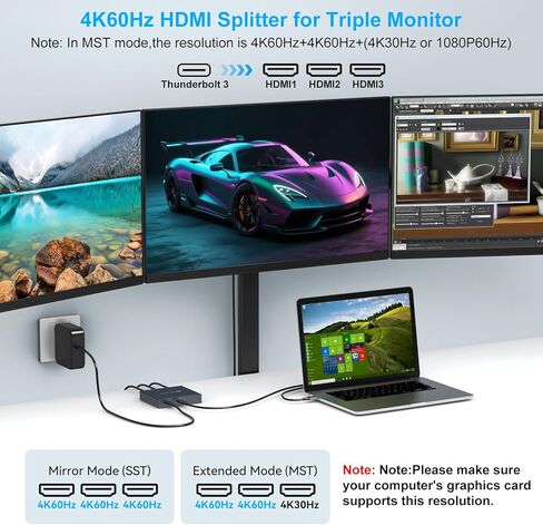 USB C to 3 HDMI Adapter 4K60Hz HDMI SPINGENT SPINCH 3 ORNITORS MST HUB USBC SPLITTER 1 في 3 OUT مع شحن PD 100W ، متوافق مع الكمبيوتر المحمول ، الكمبيوتر ، بطاقة USB-C in Kuwait