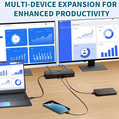 Dell WD19TB Thunderbolt Dock, 180W Dell Docking Station with HDMI/Dual DisplayPort, Dual Monitor Support, Bundle with HDMI/DP Cables (Renewed) in Saudi Arabia