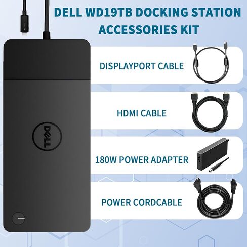 Dell WD19TB Thunderbolt Dock, 180W Dell Docking Station with HDMI/Dual DisplayPort, Dual Monitor Support, Bundle with HDMI/DP Cables (Renewed) in Saudi Arabia