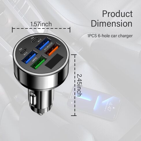 شاحن السيارة USB C مع عرض الجهد LED ، 6 منافذ PD و QC3.0 محول ولاعة سجائر السيارات لعشاق الأجهزة اللوحية ، شاحن Universal 12V/24V ولاعة السجائر USB in Kuwait