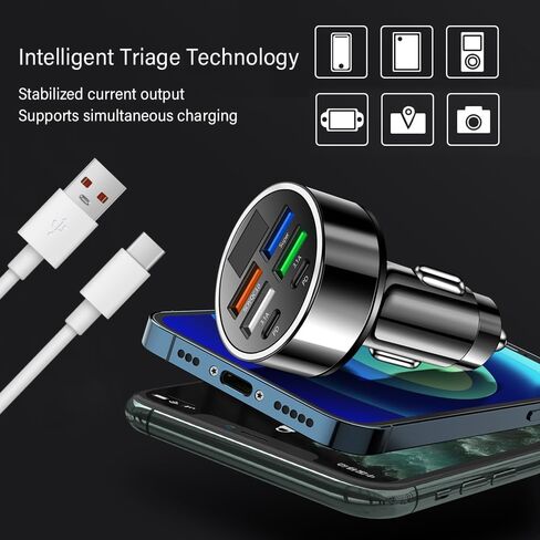 شاحن السيارة USB C مع عرض الجهد LED ، 6 منافذ PD و QC3.0 محول ولاعة سجائر السيارات لعشاق الأجهزة اللوحية ، شاحن Universal 12V/24V ولاعة السجائر USB in Kuwait