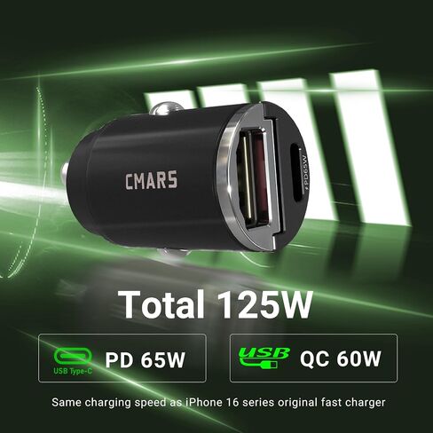 CMARS 65W+60W Cigarette Lighter Adapter,for iPhone 16 car Charger USB C/A,Fast Charging for iPhone,Car Phone Charger Dual Port for iPhone 16/15/14/13/12 Series and Samsung/Other Android Devices Black in Kuwait