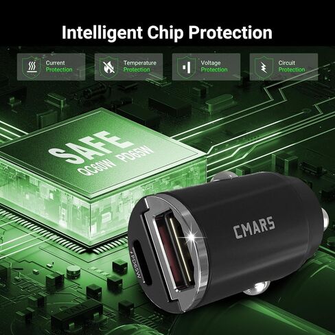CMARS 65W+60W Cigarette Lighter Adapter,for iPhone 16 car Charger USB C/A,Fast Charging for iPhone,Car Phone Charger Dual Port for iPhone 16/15/14/13/12 Series and Samsung/Other Android Devices Black in Kuwait