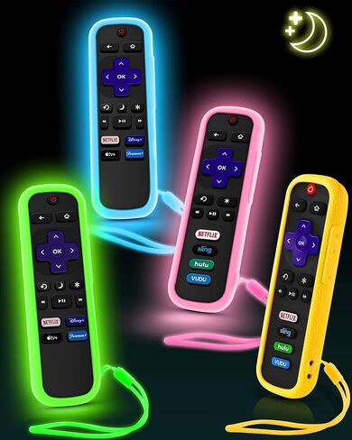 4 حزمة OneBom الغطاء البعيد لـ Roku ، العلبة عن بُعد متوافقة مع Roku Voice الرسمي البعيد ، وأكمام تحكم الحماية العالمية للسيليكون في Roku TV توهج في الظلام مع الحبل in Kuwait