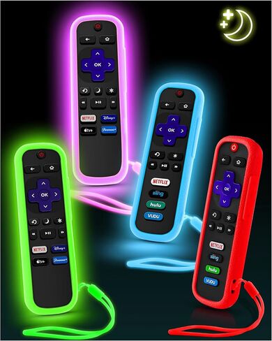 4 حزمة OneBom الغطاء البعيد لـ Roku ، العلبة عن بُعد متوافقة مع Roku Voice الرسمي البعيد ، وأكمام تحكم الحماية العالمية للسيليكون في Roku TV توهج في الظلام مع الحبل in Kuwait