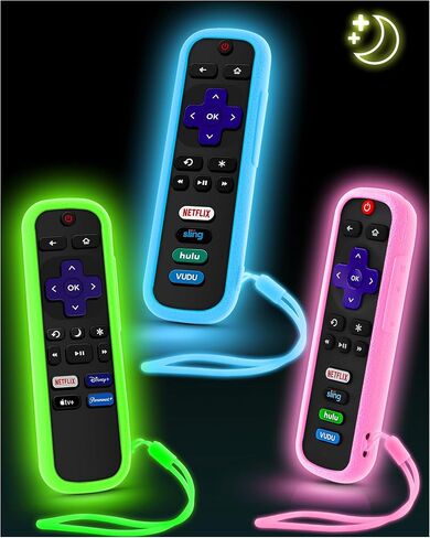 4 حزمة OneBom الغطاء البعيد لـ Roku ، العلبة عن بُعد متوافقة مع Roku Voice الرسمي البعيد ، وأكمام تحكم الحماية العالمية للسيليكون في Roku TV توهج في الظلام مع الحبل in Kuwait