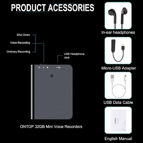 32 جيجا بايت 350 ساعة مسجل صوتي مصغرة مصغرة مع مسجلات صوتية للتشغيل مع قدرة التسجيل و 20 ساعة تسجيل وقت للمحاضرة/مقابلة/جهاز تسجيل/تدريس جهاز in Kuwait