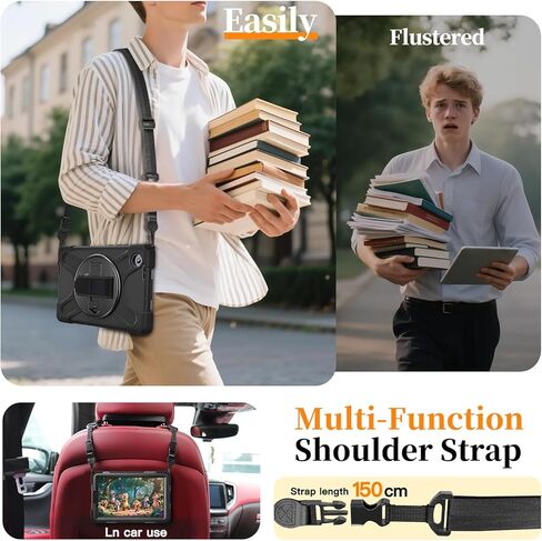 حقيبة حمل ZenRich لجهاز Lenovo Tab M9 (إصدار 2023 مقاس 9.0 بوصات) TB-310FU/ TB-310FX، حافظة حماية متينة لكامل الجسم مع [حامل دوار 360] [حزام يد] [حزام كتف] لجهاز Lenovo Tab M9، أسود in Kuwait