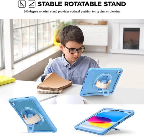 ProCase for iPad 11th Generation A16 2025/iPad 10th Generation Case 10.9 Inch 2022, Heavy Duty Shockproof Rugged Cover with Hand Strap 360 Degree Rotatable Kickstand Protective for iPad 11/10 -Black in Saudi Arabia
