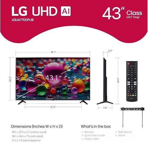 LG 50 "(2025 Model) UHD AI UA75 SMART TV HDR10 Bluetooth A7 AI Processor 4K Gen8 Mode Webos 25 + Wall Mount متوافق مع Alexa (متجدد) in Saudi Arabia