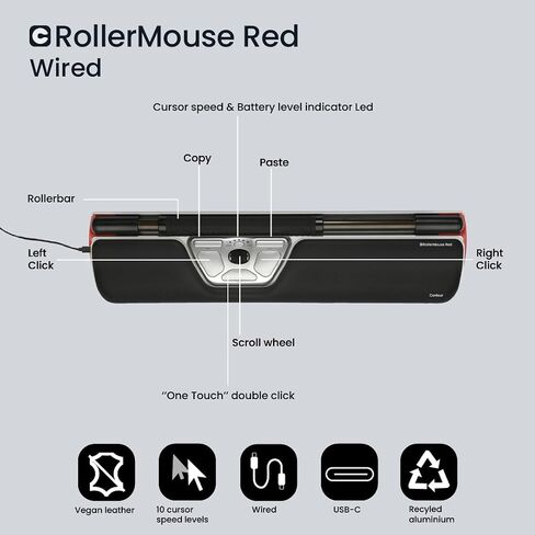 Contour Wireless RollerMouse Red - Ergonomic Design Reduces Shoulder, Forearm, Wrist Strain | Ideal for RSI/Carpal Tunnel | 6 Customizable Buttons | 10 Speed Settings | Mac/PC Compatible in Kuwait