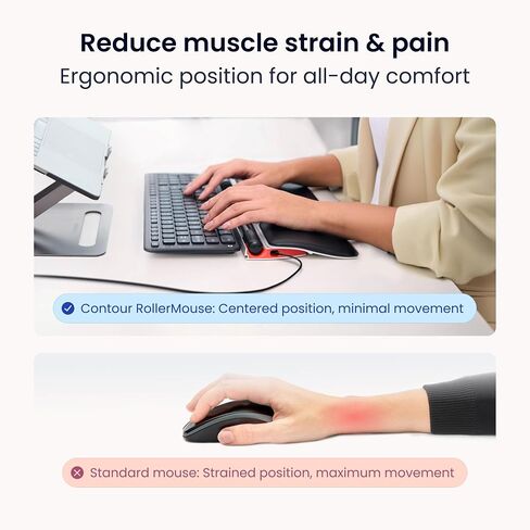 Contour Wireless RollerMouse Red - Ergonomic Design Reduces Shoulder, Forearm, Wrist Strain | Ideal for RSI/Carpal Tunnel | 6 Customizable Buttons | 10 Speed Settings | Mac/PC Compatible in Kuwait