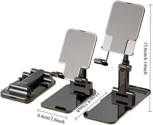 Cell Phone Stand for Desk, Foldable & Height Angle Adjustable Phone Holder with Silicon Pad, Compatible with iPhone 16/15/14/13/12, Samsung Galaxy & All Smartphones, Black in Saudi Arabia
