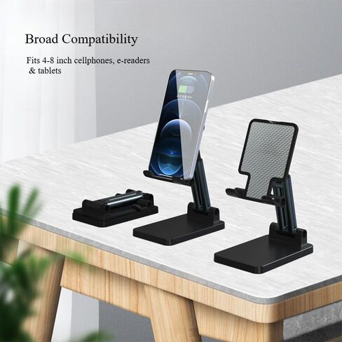 Cell Phone Stand for Desk, Foldable & Height Angle Adjustable Phone Holder with Silicon Pad, Compatible with iPhone 16/15/14/13/12, Samsung Galaxy & All Smartphones, Black in Saudi Arabia