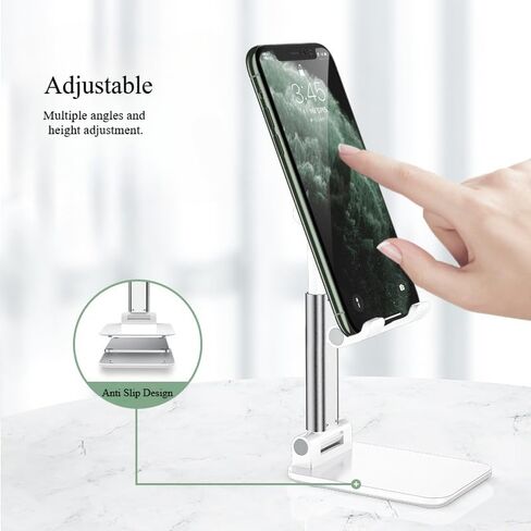 Cell Phone Stand for Desk, Foldable & Height Angle Adjustable Phone Holder with Silicon Pad, Compatible with iPhone 16/15/14/13/12, Samsung Galaxy & All Smartphones, Black in Saudi Arabia