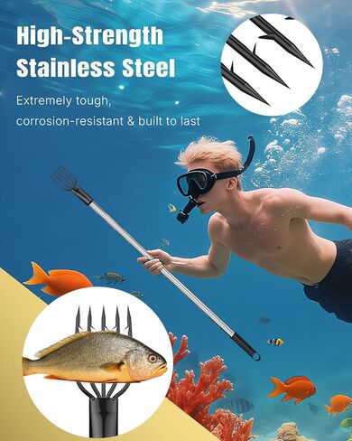 Pawfly Fishing Spear, Stainless Steel Frog Gig Gaff, Strong Flounder Gig with Barbed 5 Prong Tine, Fishing Harpoon Spearhead Fork for Fish Bullfrog Toad Mole & Hunting in Saudi Arabia