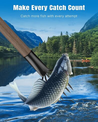 Pawfly Fishing Spear, Stainless Steel Frog Gig Gaff, Strong Flounder Gig with Barbed 5 Prong Tine, Fishing Harpoon Spearhead Fork for Fish Bullfrog Toad Mole & Hunting in Saudi Arabia