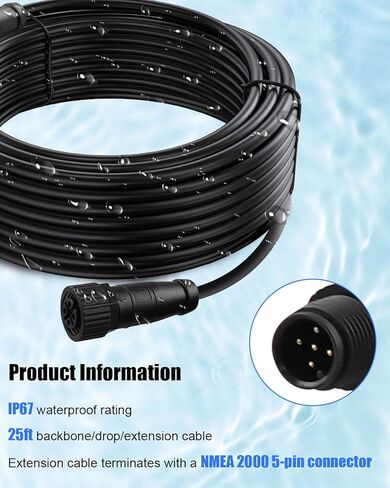 NMEA 2000 (N2K) 25 قدمًا من العمود الفقري ، كابل الإسقاط أو التمديد المتوافق مع نظام شبكة Simrad B&G Navico Garmin المنخفض ، الصف البحري in Saudi Arabia