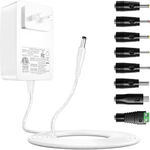 12V 3A Power Supply Adapter, 36W Class 2 Power Supply, ETL Listed DC 12 Volt AC Adapter with 8 Replaceable Tips, Cord Charger for LED Strip Lights, CCTV Camera, Router, Speaker, Monitor in Kuwait